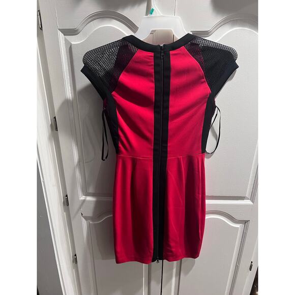 Caché Women’s Red Black Mesh Bodycon Cocktail Mini Dress Size 0 NWT - Picture 2 of 15